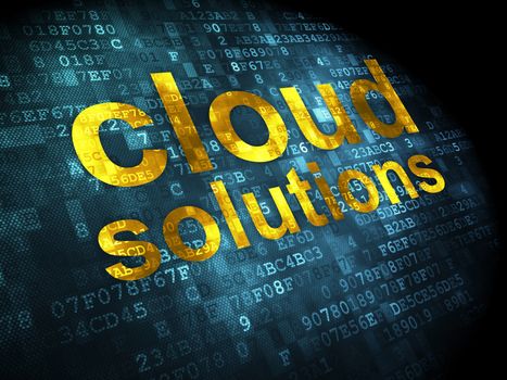 Cloud networking concept: pixelated words Cloud Solutions on digital background, 3d render