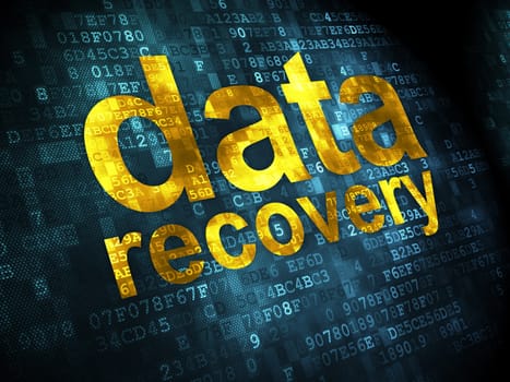 Data concept: pixelated words Data Recovery on digital background, 3d render