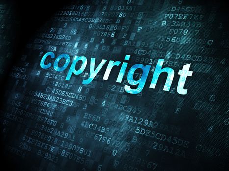 Law concept: pixelated words Copyright on digital background, 3d render