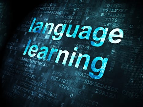 Education concept: pixelated words Language Learning on digital background, 3d render