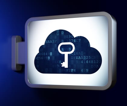 Cloud technology concept: Cloud With Key on advertising billboard background, 3d render