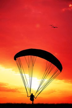 Paragliding at sunset