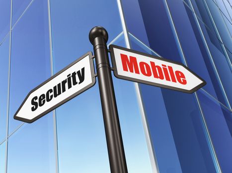 Privacy concept: Mobile Security on Building background, 3d render