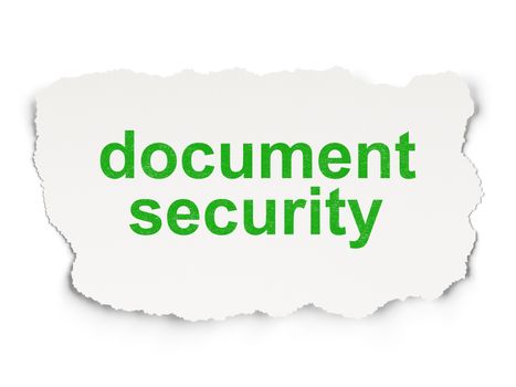 Security concept: torn paper with words Document Security on Paper background, 3d render
