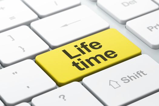 Time concept: computer keyboard with word Life Time, selected focus on enter button background, 3d render