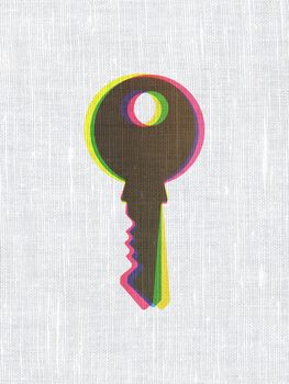 Security concept: CMYK Key on linen fabric texture background, 3d render