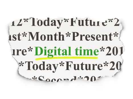 Timeline concept: torn newspaper with words Digital Time on Paper background, 3d render