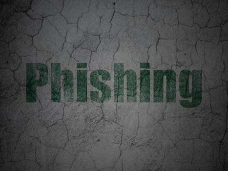 Safety concept: Green Phishing on grunge textured concrete wall background, 3d render