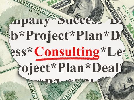 Finance concept: torn newspaper with words Consulting on Money background, 3d render