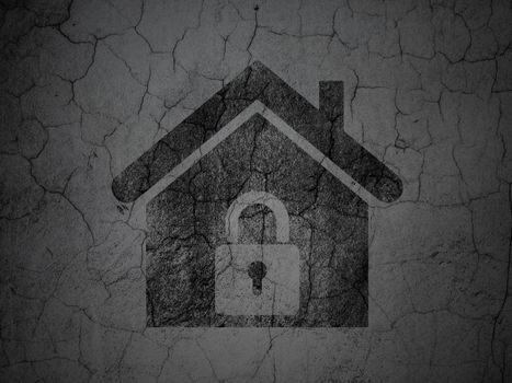 Business concept: Black Home on grunge textured concrete wall background, 3d render