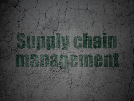 Advertising concept: Green Supply Chain Management on grunge textured concrete wall background, 3d render