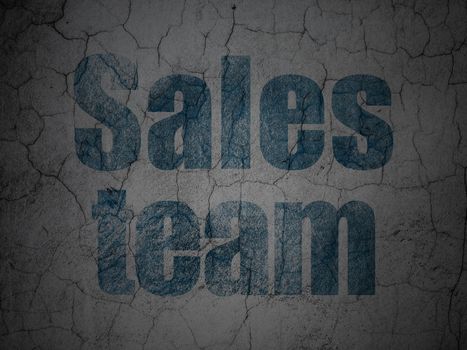 Advertising concept: Blue Sales Team on grunge textured concrete wall background, 3d render