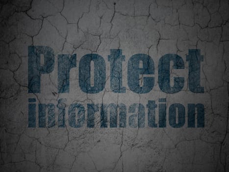 Security concept: Blue Protect Information on grunge textured concrete wall background, 3d render
