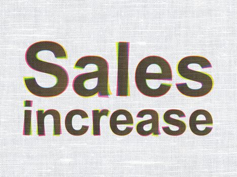 Marketing concept: CMYK Sales Increase on linen fabric texture background, 3d render