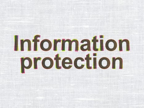 Protection concept: CMYK Information Protection on linen fabric texture background, 3d render