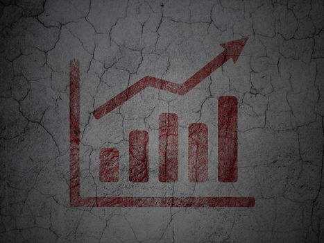 Finance concept: Red Growth Graph on grunge textured concrete wall background, 3d render