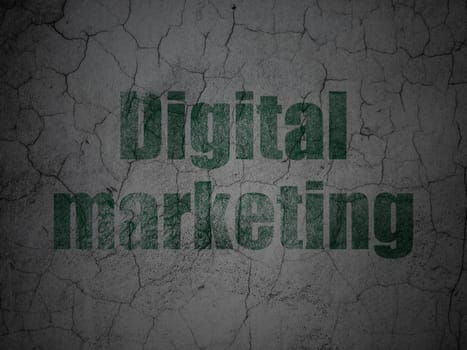 Advertising concept: Green Digital Marketing on grunge textured concrete wall background, 3d render