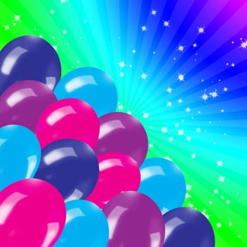 Rainbow Holiday's background with balloons and rays