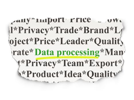 Data concept: torn newspaper with words Data Processing on Paper background, 3d render