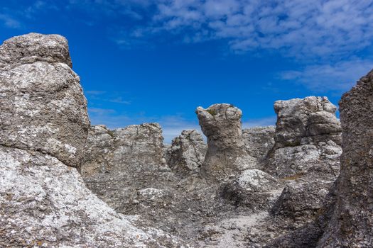 Rock formations on the Swedish coastline (Fårö island, Gotland). These cliffs are called "raukar" in Swedish.