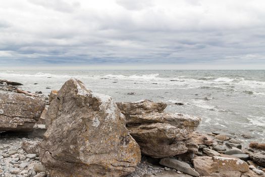 Rocky coast of Gotland, island in the Baltic Sea in Sweden.