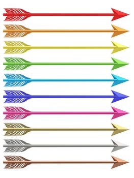Set of colorful metallic arrows isolated on white background. High resolution 3D image

