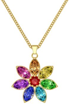 Gold pendant with colorful gemstones on chain isolated on white background. High resolution 3D image