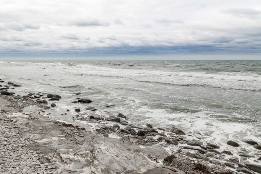 Rocky coast of a Nordic sea. Coastline of Gotland, Sweden.