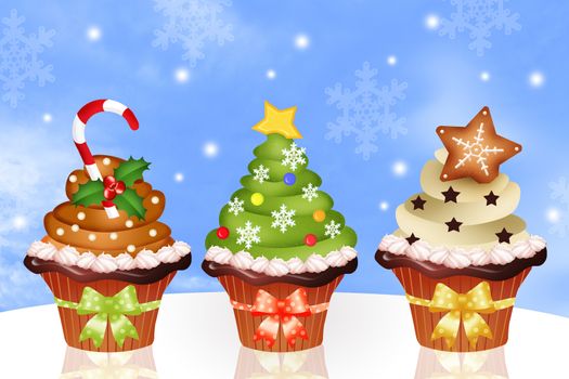 illustration of Christmas cupcakes