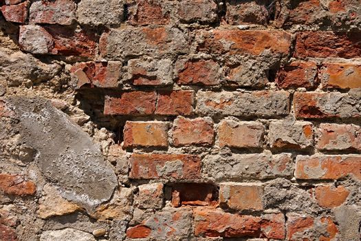 Old, bare brick wall texture