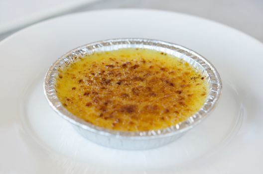 close up  caramelized custard , French dessert - creme brulee