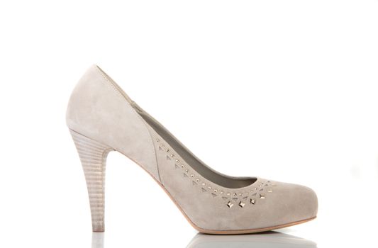 woman brand new shoe on white background