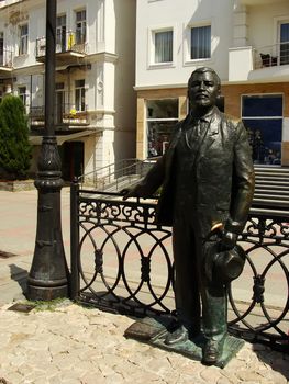 Statue of russian writer Kuprin at Balaklava town waterfront, Crimea, Ukraine