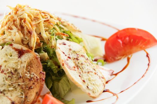 fresh and tasty salad on white background