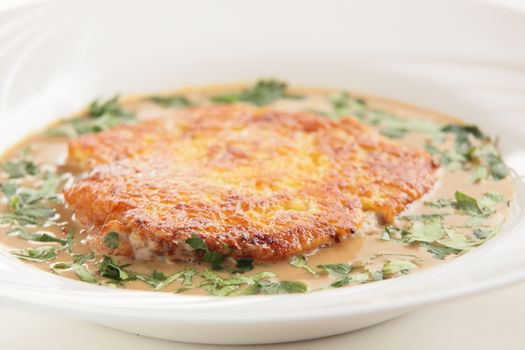 hot pancake with sauce on white background