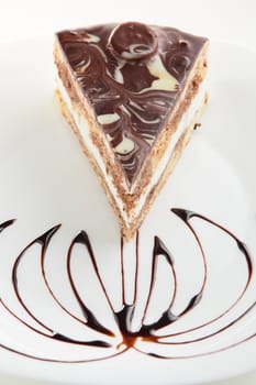 fresh and tasty cake on white dish and white background