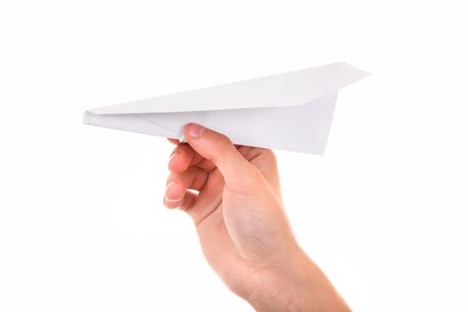 Paper Plane in a Hand Isolated On The White Background