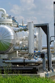 industrial pipes at an oil well