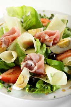 fresh and tasty european salad on white dish