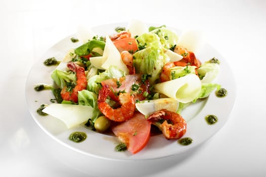 fresh and tasty european salad on white dish