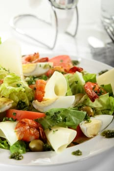 fresh and tasty european salad on white dish