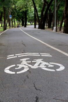 close up of Bike lane sign in the park