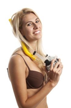 woman in bikini with diving mask