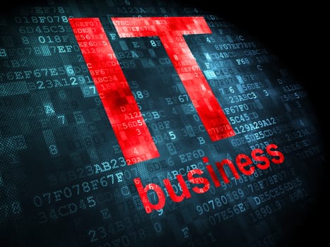 Finance concept: pixelated words IT Business on digital background, 3d render