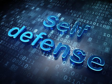 Security concept: Blue Self Defense on digital background, 3d render
