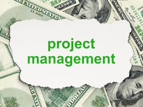 Business concept: torn paper with words Project Management on Money background, 3d render