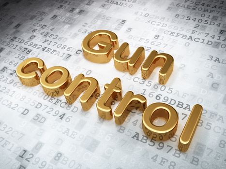 Privacy concept: Golden Gun Control on digital background, 3d render