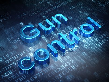 Security concept: Blue Gun Control on digital background, 3d render