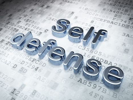 Security concept: Silver Self Defense on digital background, 3d render