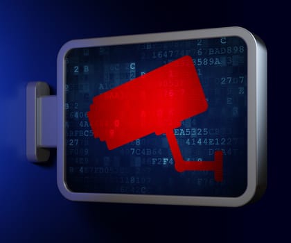 Privacy concept: Cctv Camera on advertising billboard background, 3d render